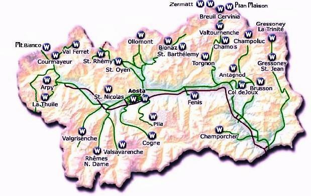 Cartina della valle d'Aosta